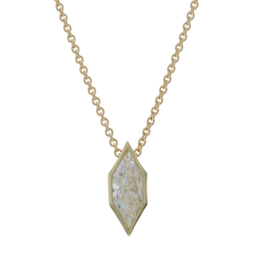 Yellow Gold Diamond Solitaire Pendant Necklace 18" - 18k Hexagonal 1.04ct IGI